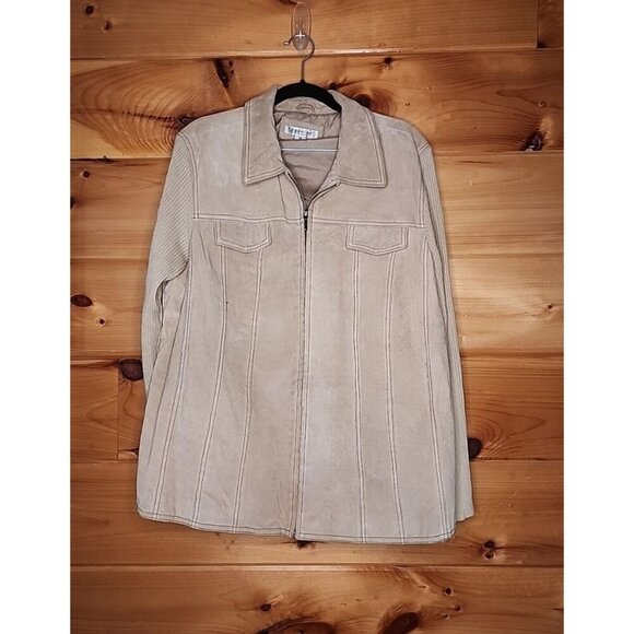 Coldwater Creek Women Size 20 Tan Cable Knit Wool Suede Leather Zip Jacket - Picture 3 of 10